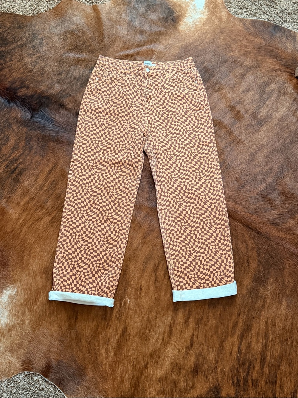 Princess Polly Brown Checkerboard Print Kids Pants